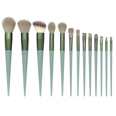 Brand New 13 Pcs Synthetic Hair Makeup Brush Green Wooden Handle High-grade Blush Loose Powder Private Label Makeup Brush